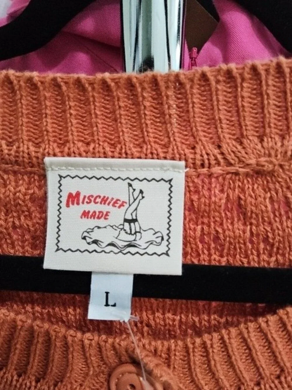 Rust Orange Embroidered Crewneck Cardigan Sweater - Picture 2 of 2